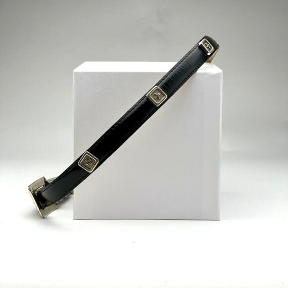 Barse‎ Genuine English black leather belt with metal cross or X squares